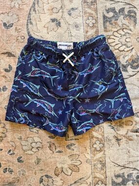 Kids Neon Marlin Print Swim Trunks
